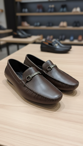 FRGMO Deep Brown Pebbled Leather Bit Loafers